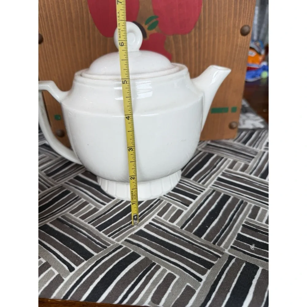 Vintage Ceramic Fireplace Relief Teapot Cream Cottagecore Hearth Scene 6.5in